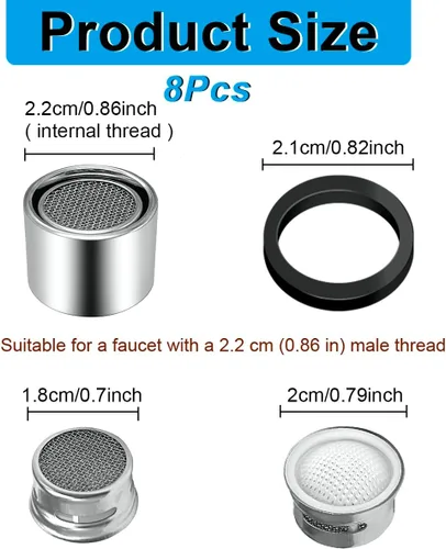 Miniatura 2 de 8 piezas de repuesto para aireador de grifo, filtro de grifo de fregadero de cocina con carcasa de latón de 15/16 pulgadas con junta para cocina