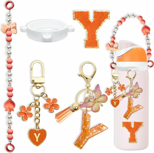 Miniatura 29 de Lindo Juego de Dijes de Letras para Botella de Agua Owala de 24oz, 32oz, 40oz, Owala Kids y Vaso de Café, FreeSip – Incluye Correa con Asa, para Rosa
