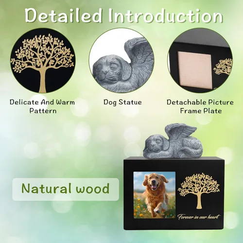 Miniatura 2 de Urna de mascota para cenizas de perro, caja de madera negra para cenizas, caja de cenizas de mascotas con bolsa de ángel y cenizas de perro