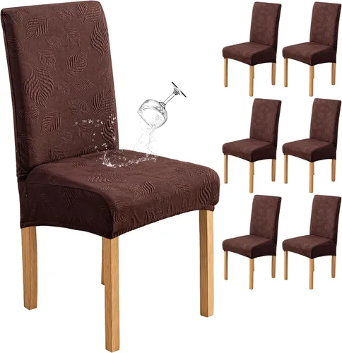 Miniatura 13 de Genina Juego de 2 fundas impermeables para sillas de comedor, fundas elásticas para sillas de comedor con hojas jacquard, protectores extraíbles