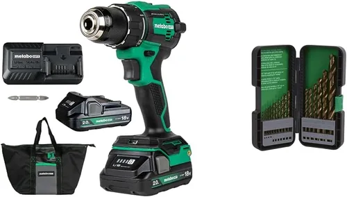 Paquete de Metabo HPT 18V MultiVolt™ Kit de Taladro Atornillador Inalámbrico | DS18DEX + Metabo HPT Juego de Brocas, 17 Piezas, Óxido Dorado,