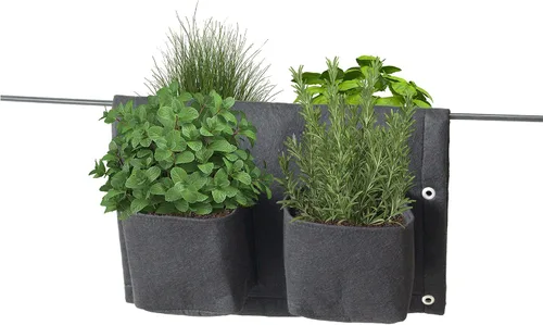 VegTrug Jardinera de fieltro para balcón/riel, 4 bolsillos, color negro x3 | Balcony rail planter, 4 pocket design, railing herb garden, flowers and