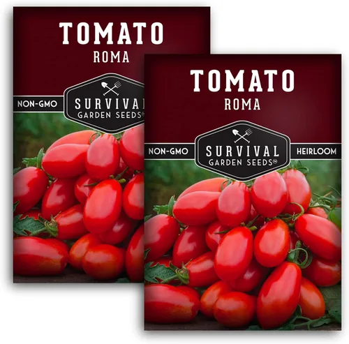 Survival Garden Seeds - Semilla de tomate Roma para plantar - 2 paquetes con instrucciones para plantar y cultivar tomates romaníes italianos en tu