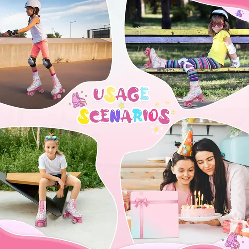 Miniatura 7 de YYW Patines de ruedas para niñas y mujeres, bonitos patines de piel sintética blanca iluminados para niños, jóvenes, niñas, para interiores