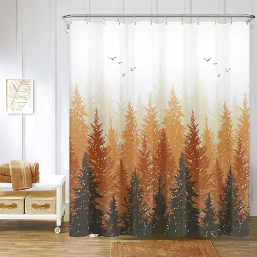 Miniatura 12 de Hokibero Cortinas de Ducha de Tela con Diseño de Bosque Brumoso Azul, Montaña, Naturaleza, Árbol para Baño, Impermeables, Resistentes, Azul Marino