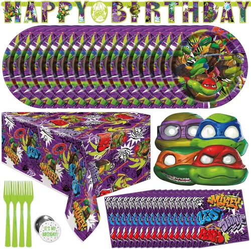 Suministros de fiesta de cumpleaños de Teenage Mutant Ninja Turtle | Sirve para 16 invitados | Licencia oficial | Película TMNT Mutant Mayhem |