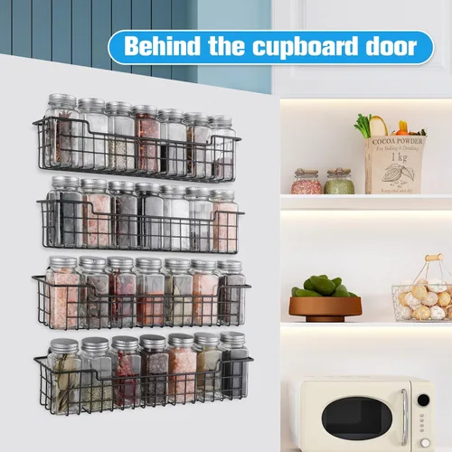 Miniatura 5 de Organizador de Estante de Especias de Pared, Estante de Almacenamiento y Organización de Especias para Puerta de Gabinete, Juego de 4 Estuches