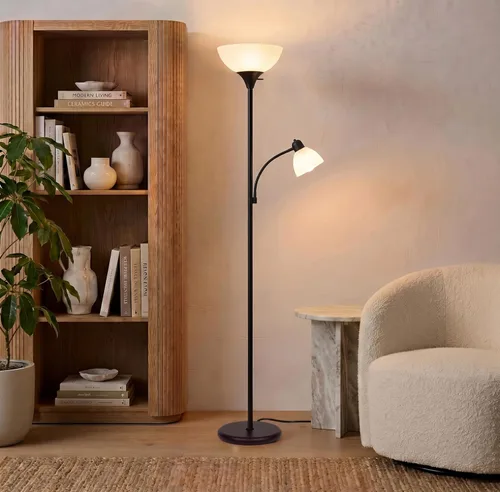 Miniatura 6 de Brightech Torchiere Lámpara de pie LED Sky Dome Plus, lámpara de pie súper brillante con lámpara de lectura para salas de estar y oficinas, lámpara