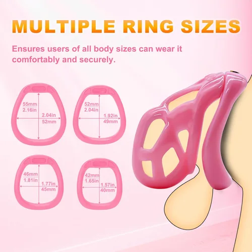 Miniatura 2 de Jaula de castidad masculina pequeña dispositivos de castidad corta con 4 tamaños de anillo de pene y bloqueo invisible para hombre, ejercicio