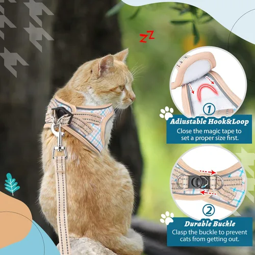 Miniatura 6 de Arnés para gatos y correa para caminar, arnés suave ajustable para gatitos, cachorros, gatos pequeños, chaleco reflectante a prueba de escapes
