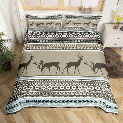 Miniatura 11 de Funda de edredón de ciervos de alce, juego de ropa de cama de animales del bosque, decoración rústica de granja, funda de edredón individual
