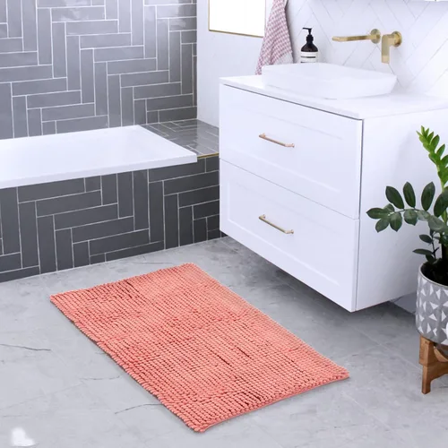 Miniatura 2 de FRESHMINT - Alfombra de baño de chenilla, 24"x17", tapete antideslizante para suelo de baño y bañera, alfombras de baño lavables suaves de Coral