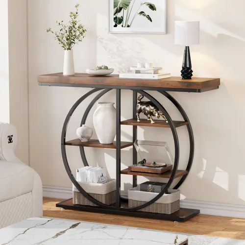 Miniatura 3 de LIFECHOVY Mesa Consola de 41.3" para Entrada, Mesa Industrial de Pasillo/Sofá con Estantes de Almacenamiento, Mueble de Acento Estrecho