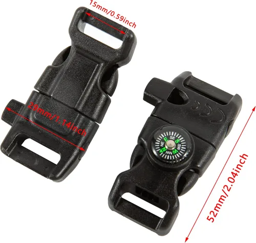 Miniatura 2 de 10 hebillas de silbato de emergencia vienen con brújula, arrancador de fuego y raspador de pedernal para acampar al aire libre, pulsera