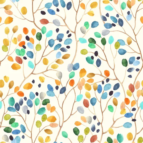 Papel tapiz floral para despegar y pegar, colorido bosque beige/naranja/azul/rojo, papel de contacto extraíble para decoración del hogar del cuarto