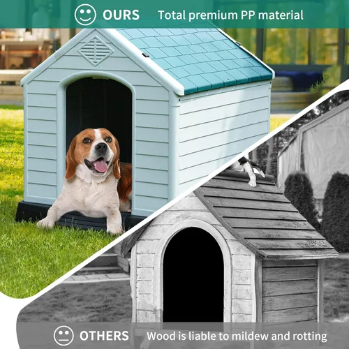 Miniatura 6 de DWVO Casa grande para perros al aire libre, caseta de plástico con rejillas de ventilación y clavos de tierra, refugio aislado para cachorros