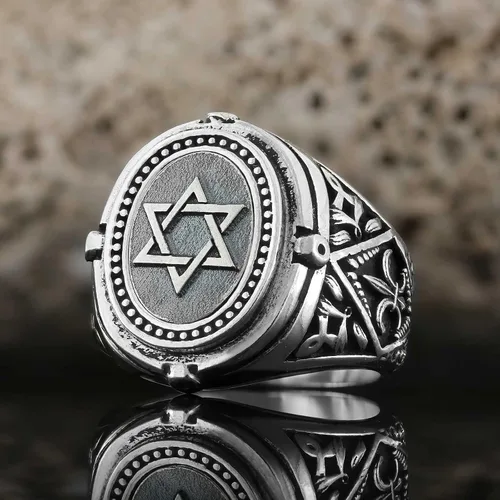 Miniatura 4 de Anillo Escudo de David, Anillo de plata de estrella de David, Anillo de estrella hebrea personalizado, Anillo de declaración judía hecho a mano
