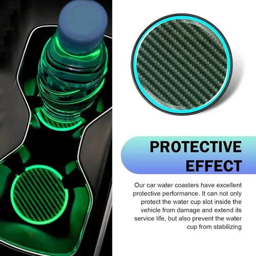 Miniatura 7 de 2 piezas de posavasos para tazas de coche, posavasos de coche luminosos, posavasos de inserción antideslizantes de fibra de carbono de 2.83