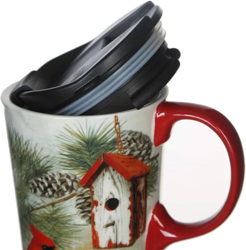 Miniatura 7 de Topadorn Taza de viaje de cerámica de Navidad, taza de café con leche con tapa y caja de regalo para vacaciones, 17 onzas