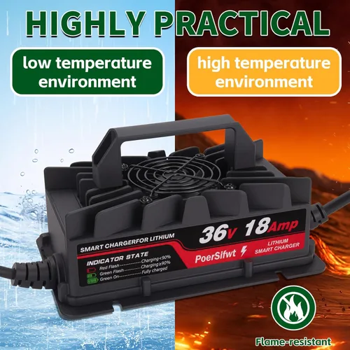 Miniatura 6 de Cargador de batería de litio de 43.8 V 18 A, impermeable IP65, para batería LiFePO4 de 36 V (38.4 V), ideal para carros de golf, vehículos
