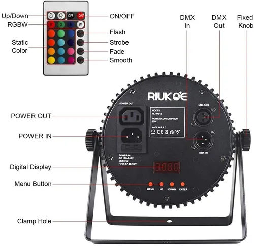 Miniatura 6 de Luz de escenario LED Par Aluminio sin ventilador Luz de acento DMX RGBW 96W Luces de DJ Activadas por sonido Potente PAR delgado LED Iluminación