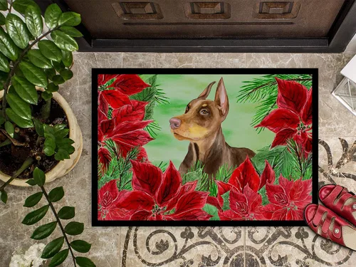 Miniatura 3 de Caroline's Treasures CK1357MAT Doberman Pinscher Poinsettas - Felpudo para puerta delantera, 18 x 27 pulgadas, para interiores y exteriores