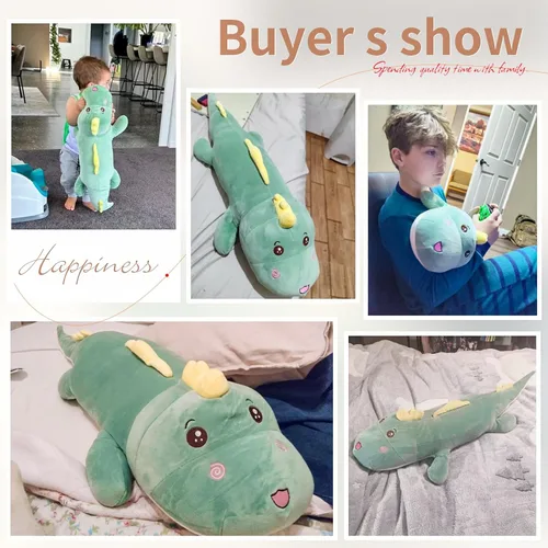 Miniatura 4 de Tianmihou Almohada corporal de dinosaurio gigante de 32 pulgadas, lindo animal de peluche largo de dinosaurio, juguete de peluche grande