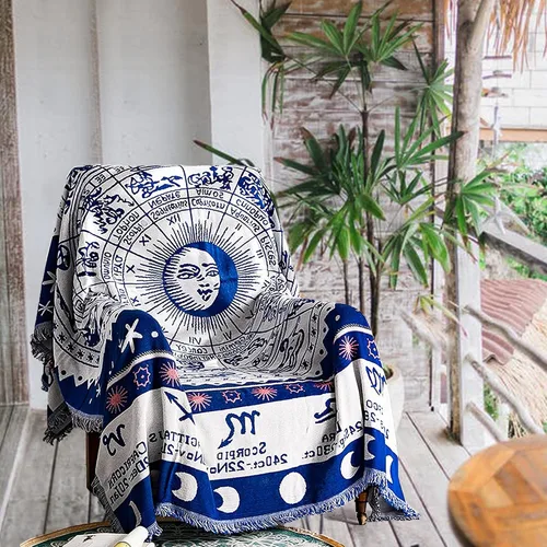 Miniatura 14 de Mantas Boho Reversibles Mantas Tejidas Cubiertas Hippie para Sofá Cama Sillón Reclinable Sofá Tapiz Bohemio Protector de Muebles Colorido