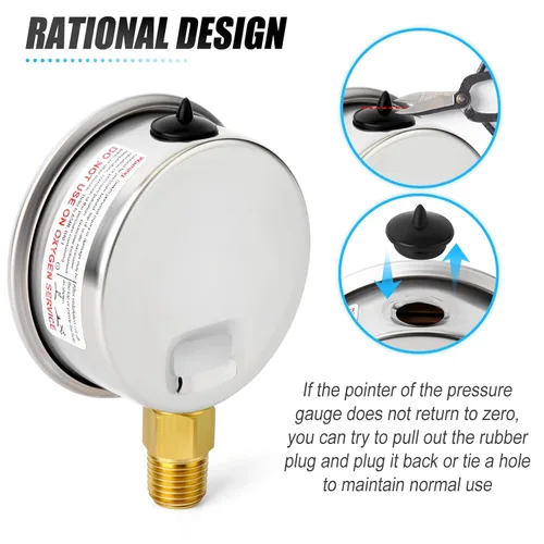 Miniatura 6 de MEANLIN MEASURE - Manómetro electromecánico de acero inoxidable, relleno de líquido, esfera con cara de 2.5 pulgadas, NPT de 1/4 de pulgada, agua