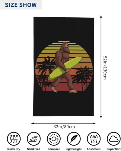 Miniatura 3 de Bigfoot Holding a Surf Board - Toalla de playa de microfibra de 32 x 52 pulgadas, toallas de baño grandes para niños y adultos, toalla absorbente