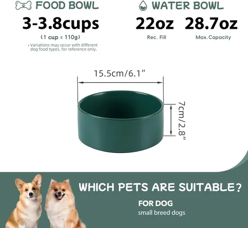 Miniatura 2 de Havniva Cuenco de cerámica antideslizante para comida y agua para perros de raza pequeña y mediana de 6.1 pulgadas, cuenco para mascotas para Verde