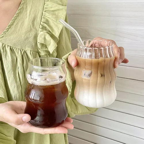 Miniatura 8 de Charque 2 vasos acanalados para beber vasos vintage para whisky, cóctel, jugo, cerveza, vino, té, licuado de soda, tazas de café helado