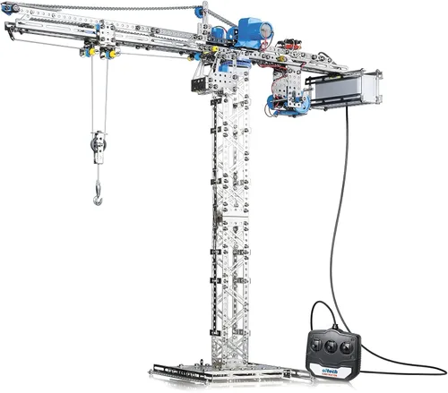 Eitech Kit de construcción de grúa motorizada de lujo de la serie exclusiva, introducción a la ingeniería y el aprendizaje STEM, acero