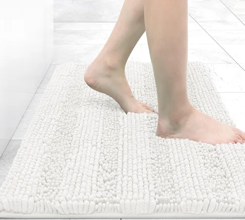 Miniatura 124 de Grandaily Alfombras de baño de felpilla a rayas de 24 x 16 pulgadas, extra gruesas y suaves, absorbentes, parte trasera de goma, alfombra de ducha