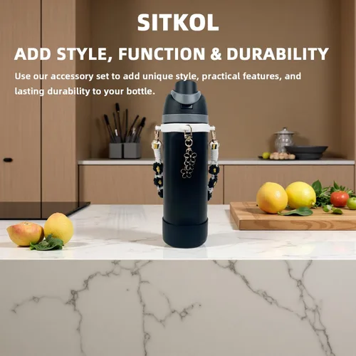 Miniatura 5 de Juego de fundas de silicona para botella de agua Owala de 24 oz, 32 oz, 40 oz - Incluye funda antideslizante y correa con asa para botella de agua