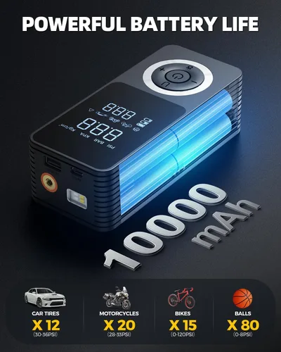 Miniatura 5 de Inflador de neumáticos inalámbrico, compresor de aire portátil, bomba de aire inteligente para neumáticos de automóvil con medidor de presión