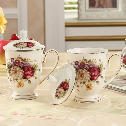 Miniatura 4 de Taza de Cerámica, Taza de Té de Porcelana de Hueso Fino, Tazas de Té para Mujeres, Taza de Té con Tapa, Adecuada para Hacer Té, Bebidas Frías