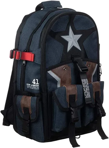 Miniatura 3 de Mochila utilitaria de superhéroe de Capitán América Comic Book, Azul Patchwork, talla única Se ajusta a la mayoría