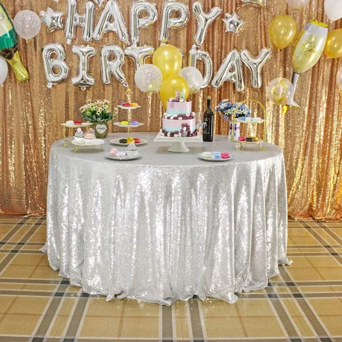 Miniatura 91 de JYFLZQ Mantel de lentejuelas azul bebé de 50 pulgadas, pequeño, redondo, brillante, para boda, fiesta de cumpleaños, baby shower