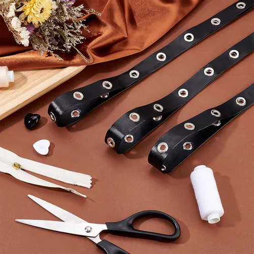 Miniatura 3 de PH PandaHall Cinta de ojal negra de 9 yardas, 0.8 pies de ancho, cinta de piel sintética con ojales de latón, ribete de sarga para costura, corsé