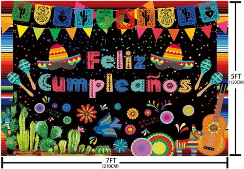 Miniatura 5 de AIBIIN Telón de fondo de feliz cumpleaños de 7 x 5 pies, decoración de fiesta mexicana, fiesta de feliz cumpleaños, festival del Cinco de Mayo