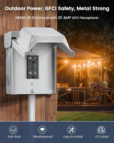 Miniatura 2 de SURAIELEC Caja de Salida Exterior, Receptáculo GFCI WRTR de 20 AMP, Recinto 3R a Prueba de Lluvia, Cubierta de Salida Eléctrica Todo Metálica