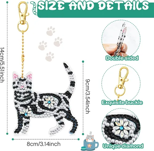 Miniatura 3 de Henoyso 24 Piezas Llaveros de Pintura de Diamante, Llaveros de Arte de Diamantes para Bricolaje, Kit de Taladro de Doble Cara 5D, Juego de Adornos