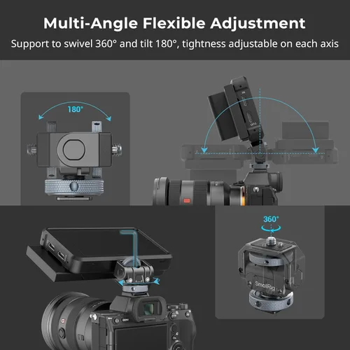 Miniatura 3 de SmallRig Soporte para monitor de cámara Lite con zapata fría, giratorio de 360° e inclinación de 180° para monitor de campo, LED, flash y video