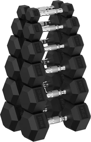 Miniatura 10 de HANDBODE Juego de mancuernas hexagonales de 45 a 640 libras, mancuernas de ejercicio y fitness con revestimiento de goma para gimnasio en casa