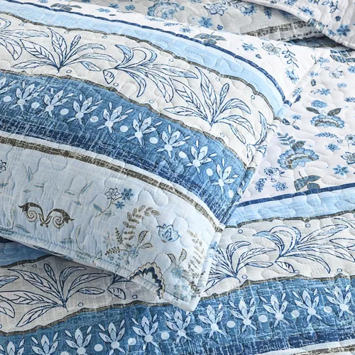 Miniatura 4 de HORIMOTE HOME Juego de edredón bohemio tamaño individual, color azul, bohemio, floral, suave, ligero, para todas las estaciones, colcha de granja