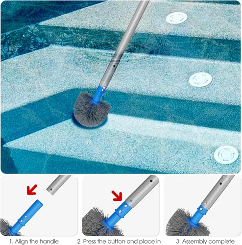 Miniatura 5 de TidyMister Cabezal de cepillo de piscina pequeño para limpiar escalones de esquinas estrechas, cerdas onduladas rígidas y redondas para piscinas