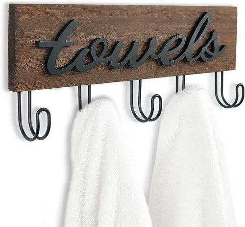 Mkono Soporte de Toallas Montado en Pared, Toalleros para Baño, Decoración de Casa de Campo, Ganchos de Madera Rústica para Toallas, para Colgar