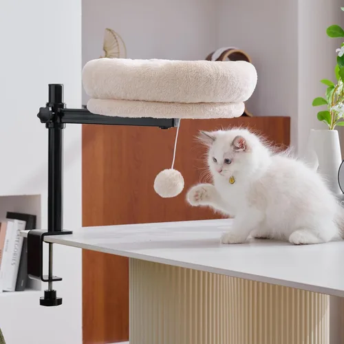 Miniatura 2 de BYBYME Cama de escritorio para gatos de interior, cama de gatito para escritorio soporta 44 libras, rotación de 360° y ajustable, escritorio nido