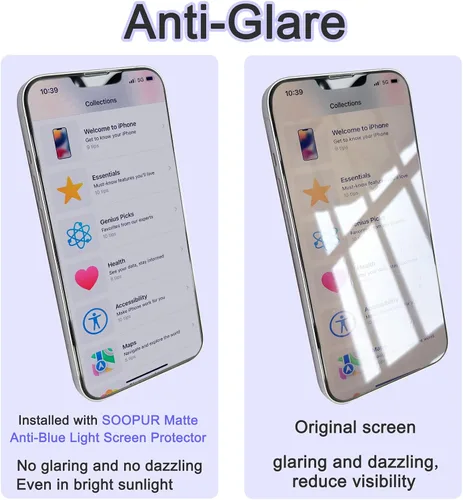 Miniatura 3 de Paquete de 2 protectores de pantalla mate anti luz azul para iPhone 13 Pro Max/iPhone 14 Plus, antirreflejos, bloqueo de luz azul, protección